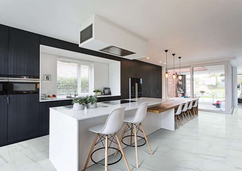 large format vinyl tile flooring in kitchen